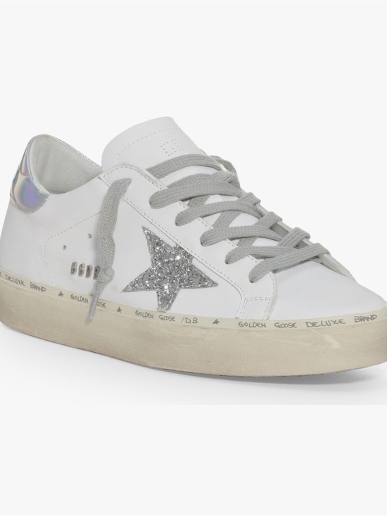 Golden Goose Shoes - Golden Goose White Leather Hi Star Sneaker with Silver Glitter Star 38